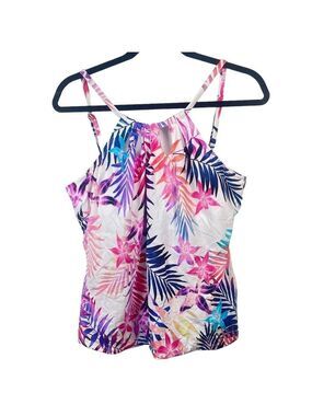 24th & Ocean Colorful Pink Floral Cut Out Halter Bathing Suit Top Size XL